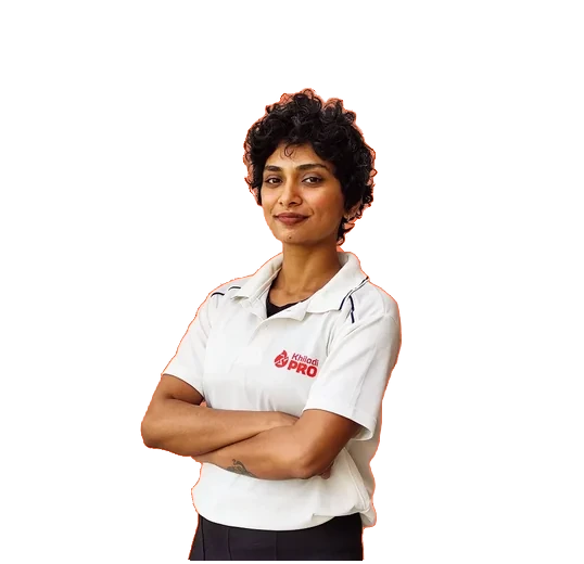 Prarthana Kumar, arms folded, in a KhiladiPro polo shirt