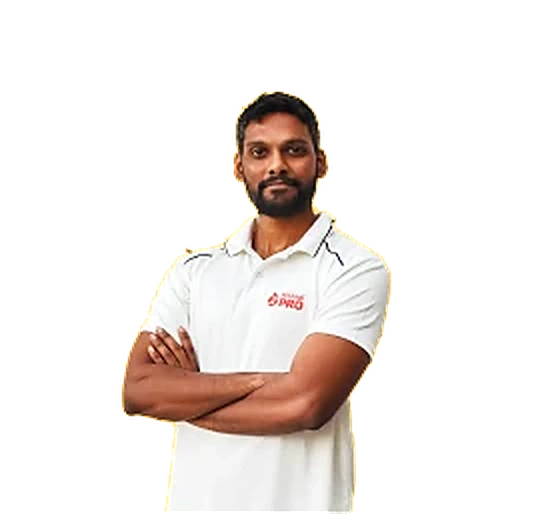 Vaibhav Acharya, arms folded, in a KhiladiPro polo shirt