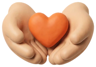 Two hands cupping a heart, modelled in clay