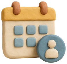 A calendar with a person icon, modelled in clay