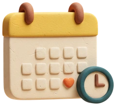 A wall calendar beside a clock, modelled in clay