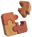 Four interlocking jigsaw puzzle pieces, modelled in clay